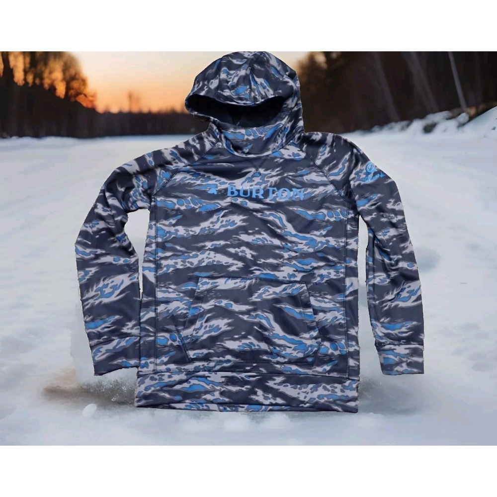 Burton Hoodie Youth Large Blue Camo Excellent Bonded Fleece Pullover Crown